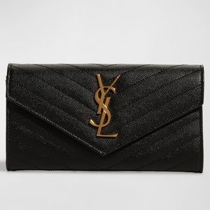 Saint Laurent Large YSL Grain de Poudre Leather Flap Wallet